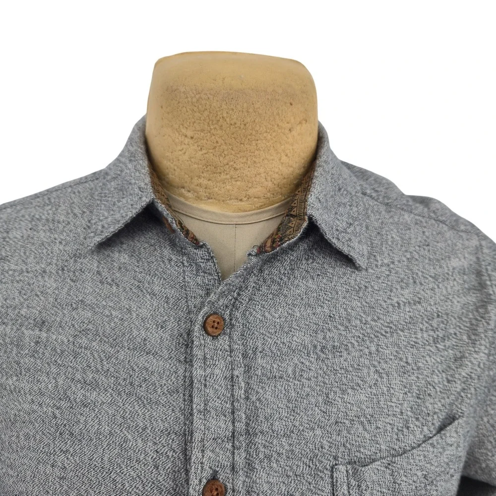 Earthbound Trading Co Button Down Shirt Mens L Gray Long Sleeve Tribal Trim